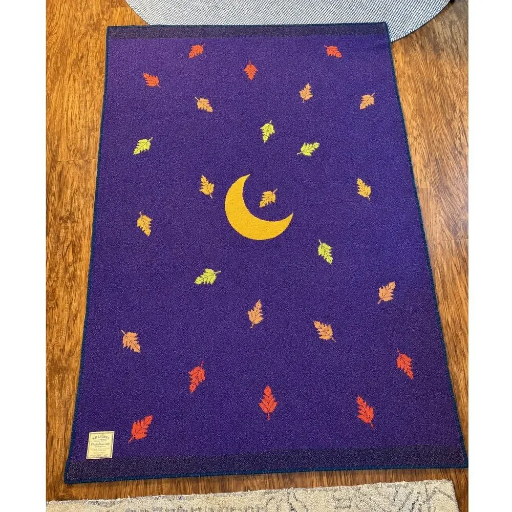 Vntg Wellspring Legend Robes Falling Leaf Moon Wool Blanket USA 48x70 Throw MINT